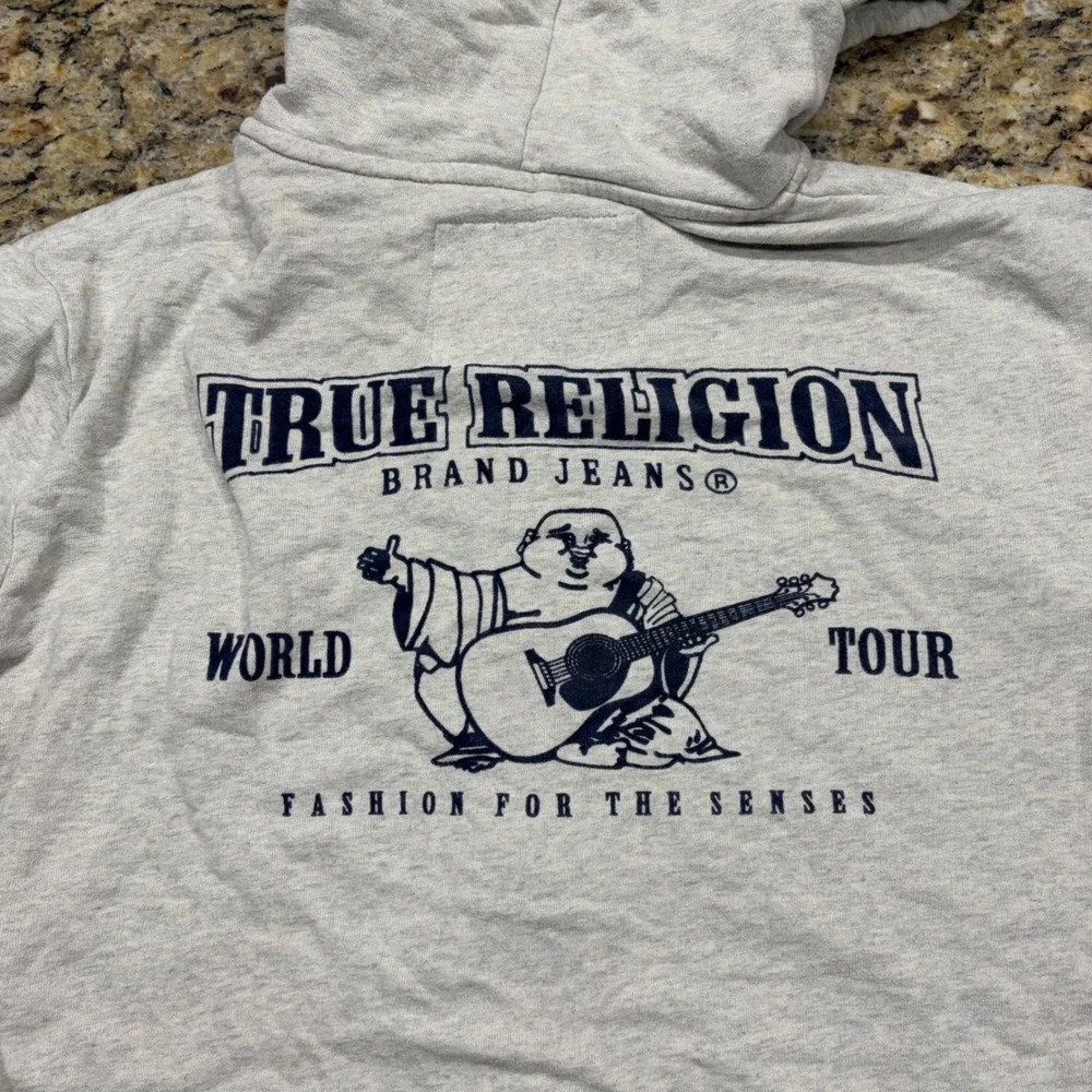 True Religion Mens 2XL Gray World Tour Horseshoe Full Zip Hoodie Jacket ws